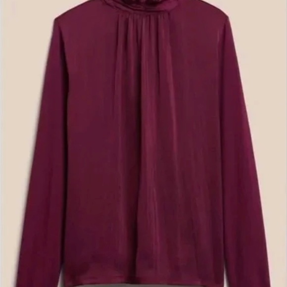 NWT Banana Republic Mixed Media Ruffle Mock Neck Top in Blue! - Picture 3 of 5